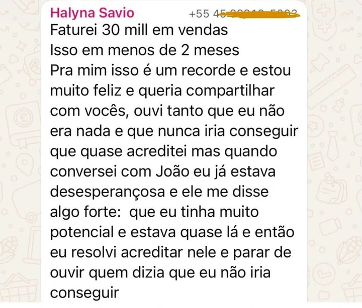 Depoimento de Halyna Savio no WhatsApp